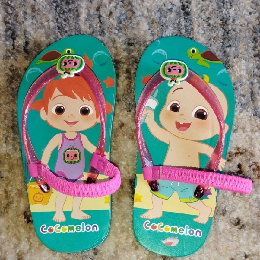 Kids Flip Flops - Pink and Green